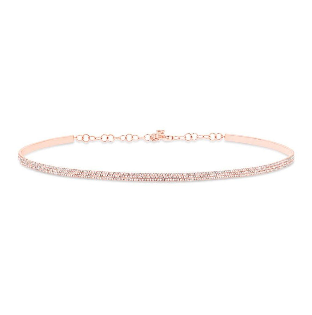 1.21 Ctw 18k Rose Gold Diamond Pave Choker Necklace