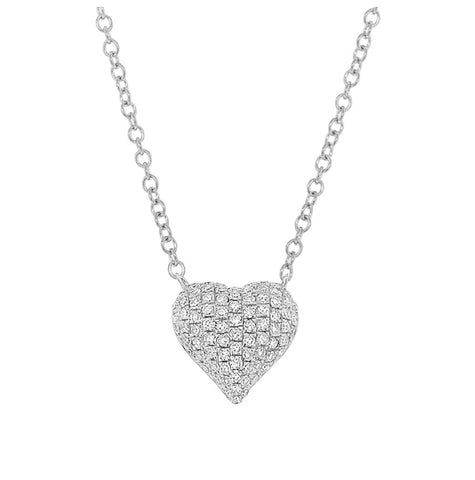 0.19 Ctw 14k White Gold Diamond Pave Heart Necklace