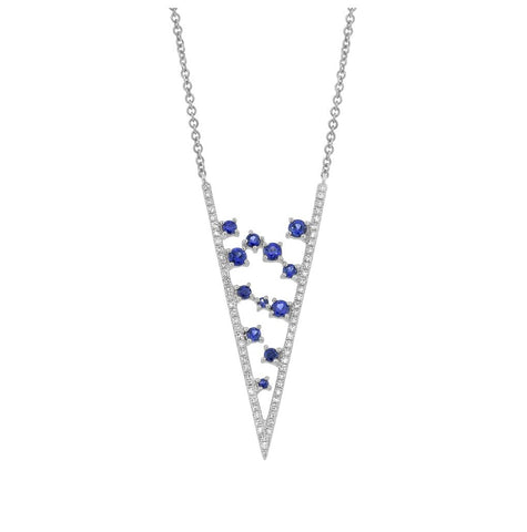 0.22 Ctw Diamond And 0.49 Ctw Blue Sapphire 14k White Gold Womens Necklace