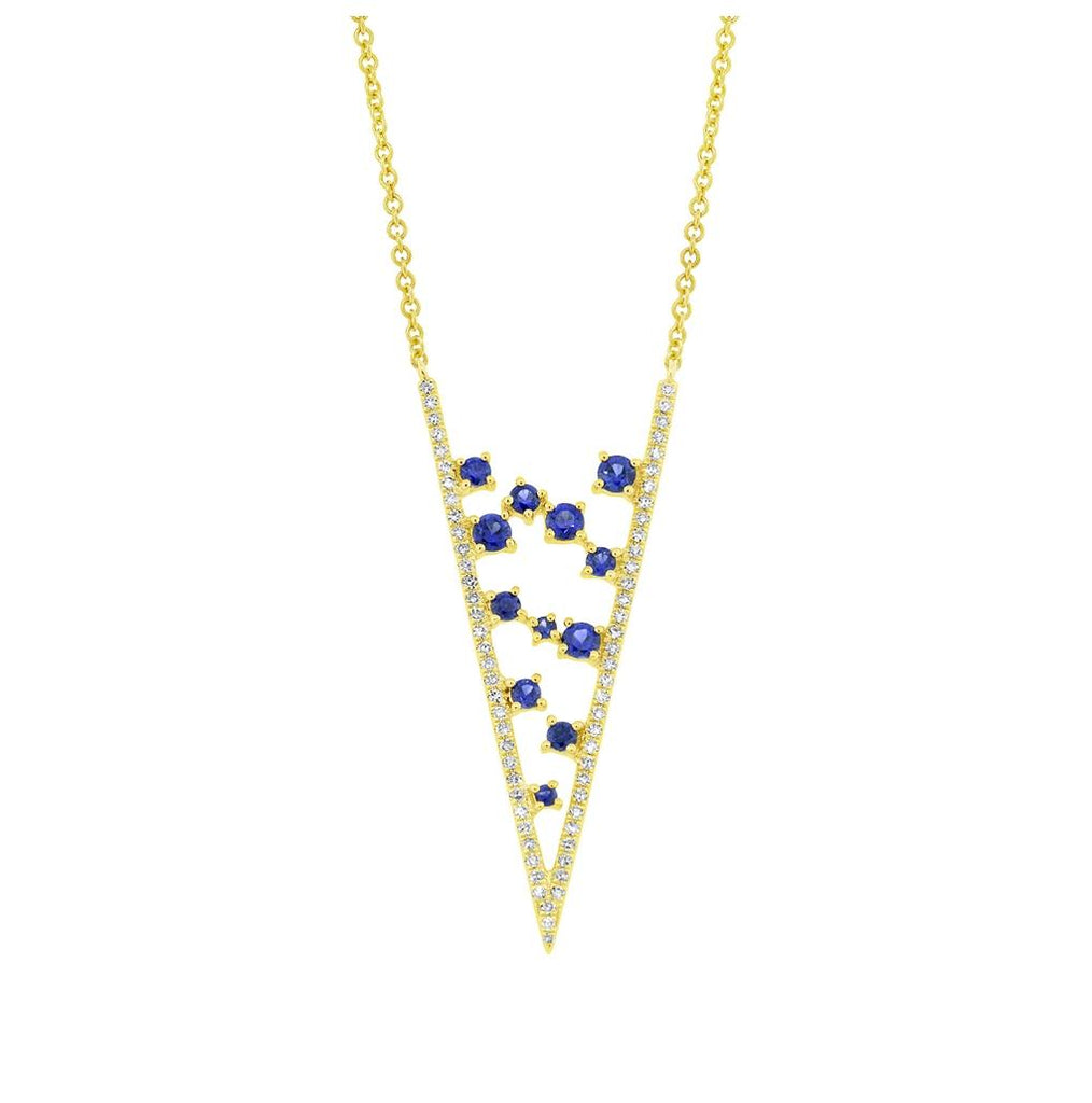 0.22 Ctw Diamond And 0.49 Ctw Blue Sapphire 14k Yellow Gold Womens Necklace