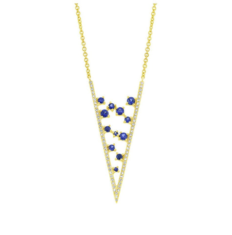 0.22 Ctw Diamond And 0.49 Ctw Blue Sapphire 14k Yellow Gold Womens Necklace