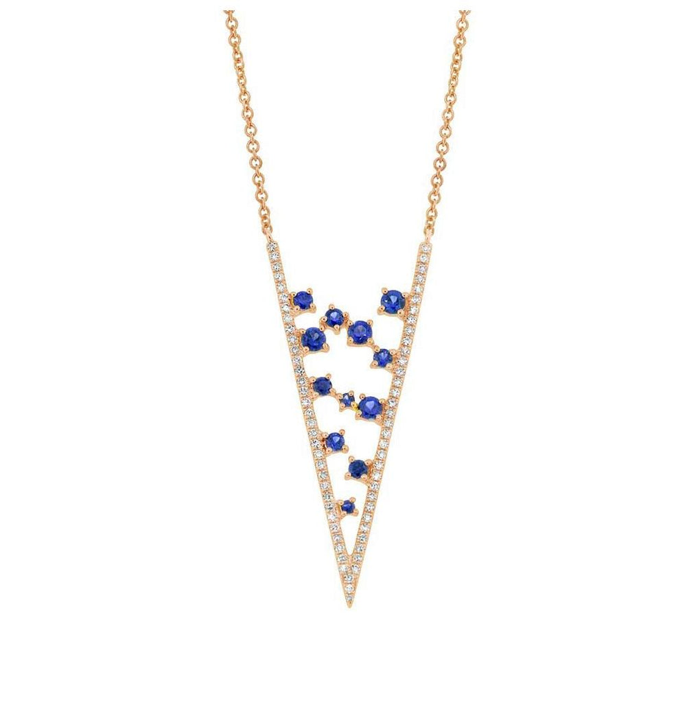 0.22 Ctw Diamond And 0.49 Ctw Blue Sapphire 14k Rose Gold Womens Necklace