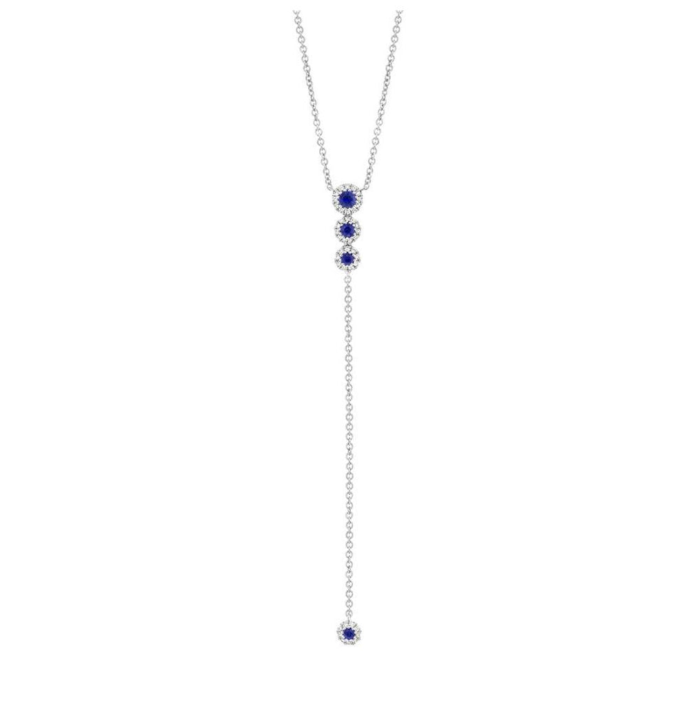 0.12 Ctw Diamond And 0.22 Ctw Blue Sapphire 14k White Gold Lariat Necklace