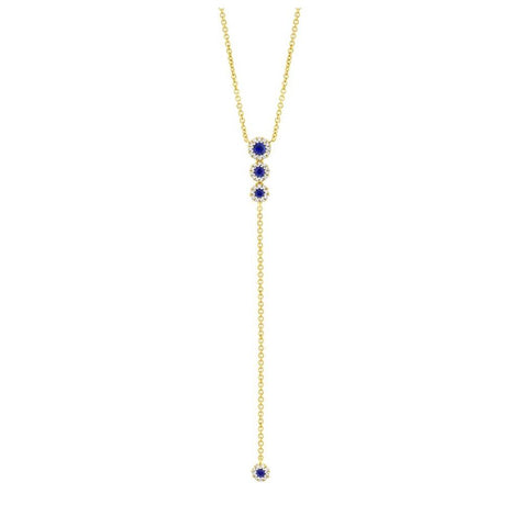 0.12 Ctw Diamond And 0.22 Ctw Blue Sapphire 14k Yellow Gold Lariat Necklace