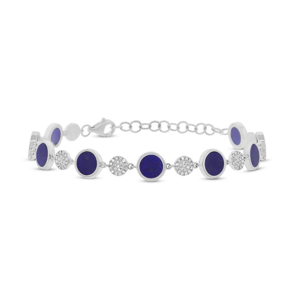 0.41 Ctw Diamond And 3.49 Ctw Lapis 14k White Gold Bracelet