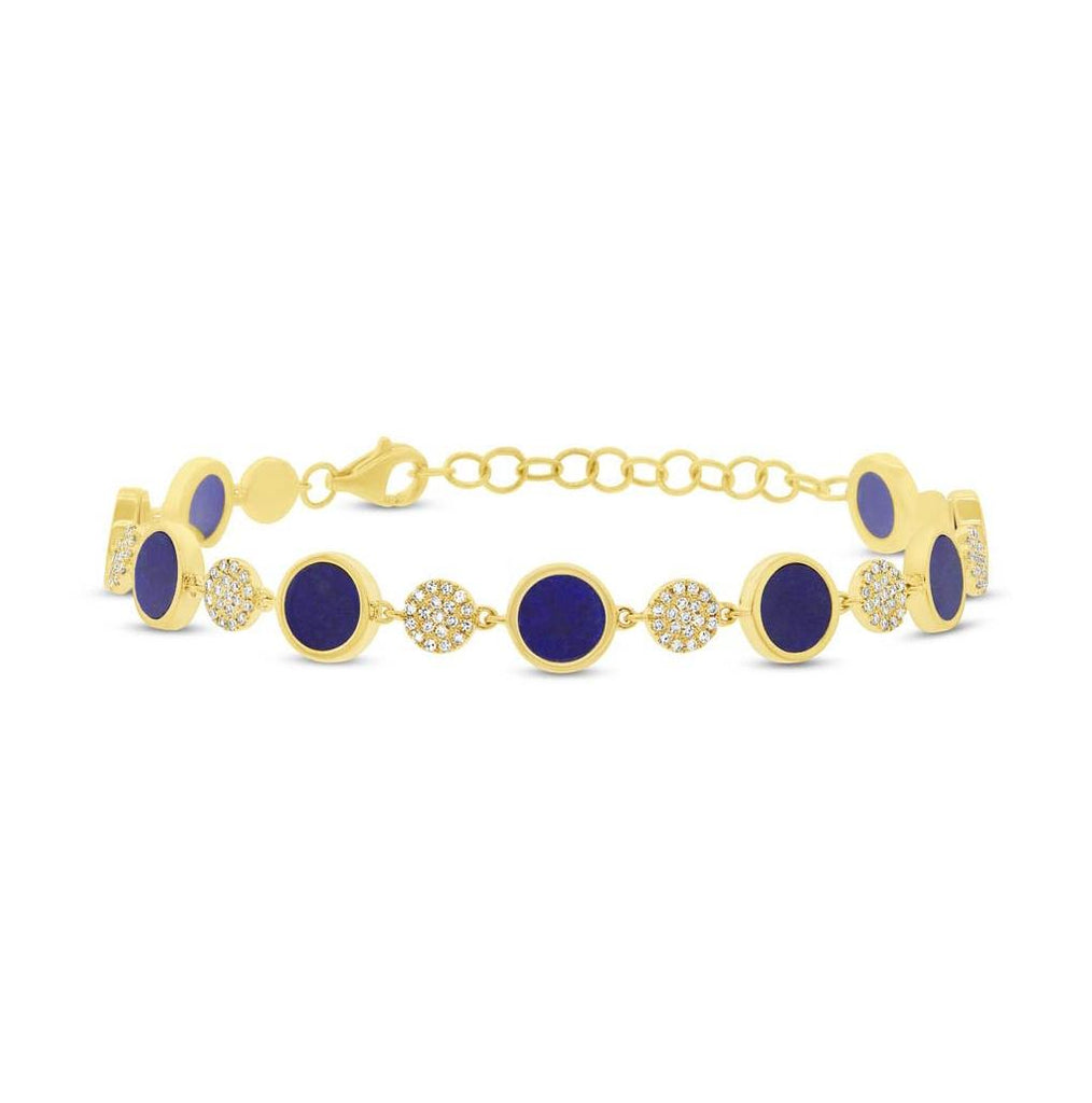 0.41 Ctw Diamond And 3.49 Ctw Lapis 14k Yellow Gold Bracelet