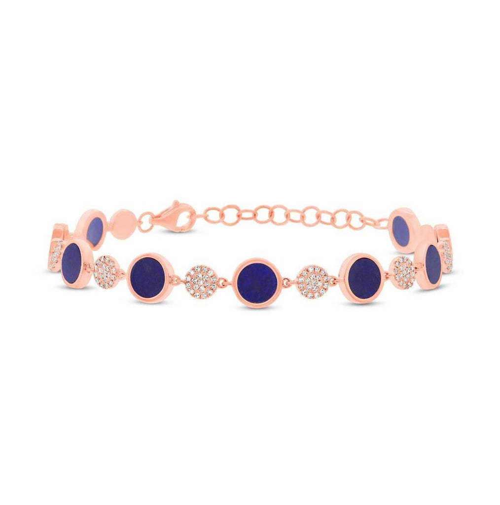 0.41 Ctw Diamond And 3.49 Ctw Lapis 14k Rose Gold Bracelet