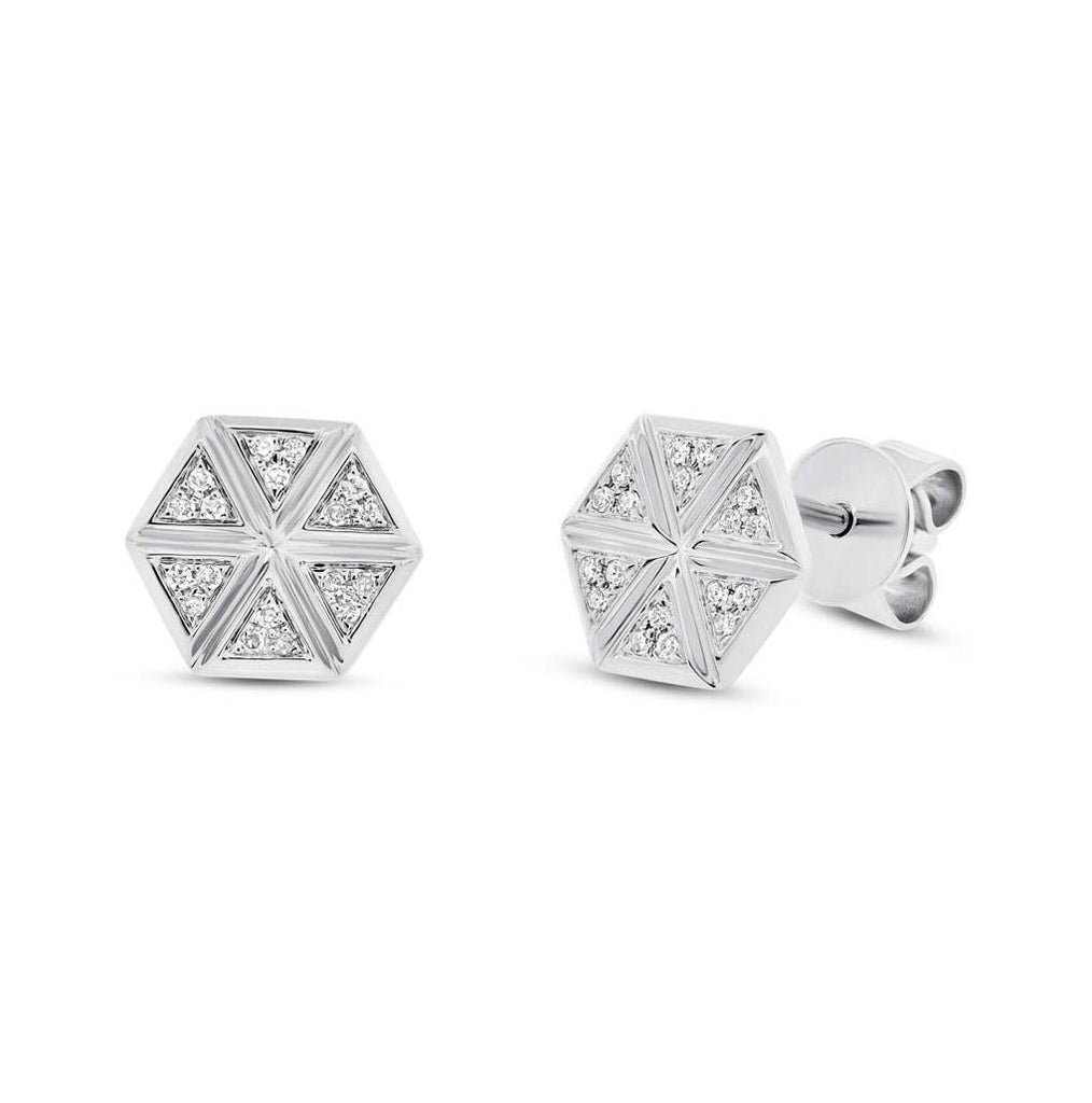 0.08 Ctw 14k White Gold Diamond Hexagon Stud Earring