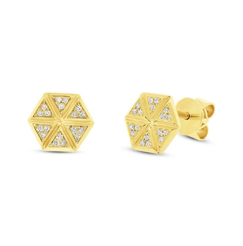 0.08 Ctw 14k Yellow Gold Diamond Hexagon Stud Earring