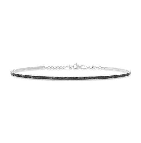 0.77 Ctw 14k White Gold Black Diamond Choker Necklace