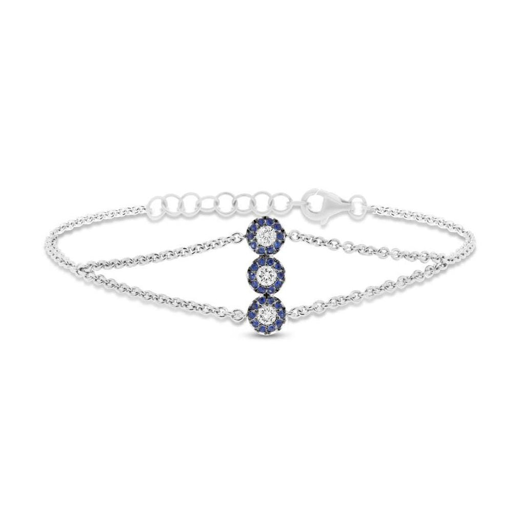 0.22 Ctw Diamond And 0.14 Ctw Blue Sapphire 14k White Gold Womens Bracelet