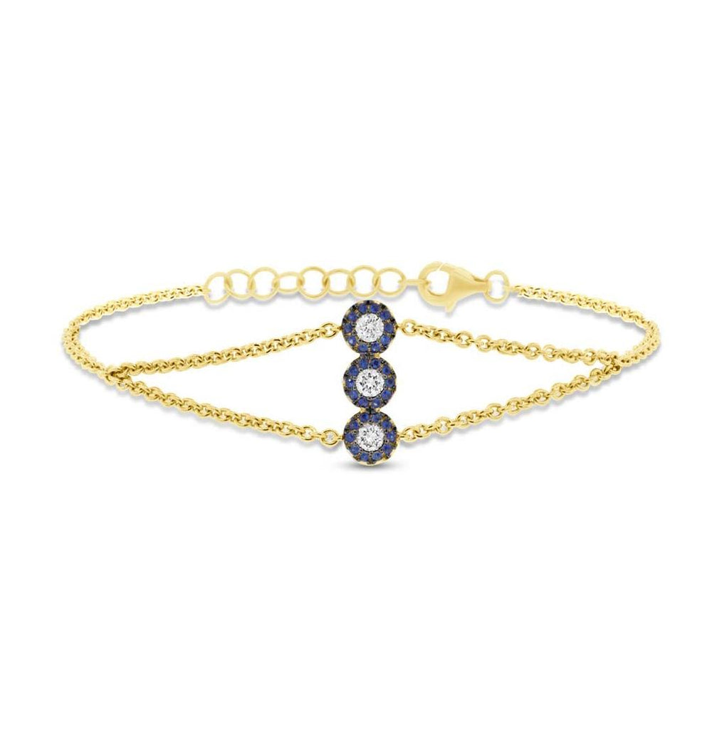 0.22 Ctw Diamond And 0.14 Ctw Blue Sapphire 14k Yellow Gold Womens Bracelet