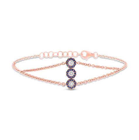 0.22 Ctw Diamond And 0.14 Ctw Blue Sapphire 14k Rose Gold Womens Bracelet