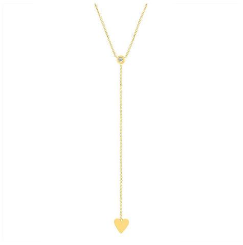 0.06 Ctw 14k Yellow Gold Diamond Heart Lariat Necklace