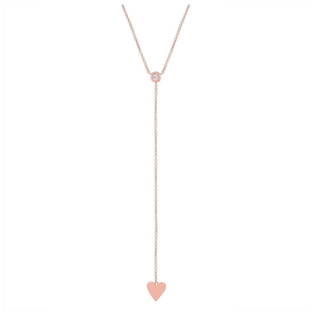 0.06 Ctw 14k Rose Gold Diamond Heart Lariat Necklace