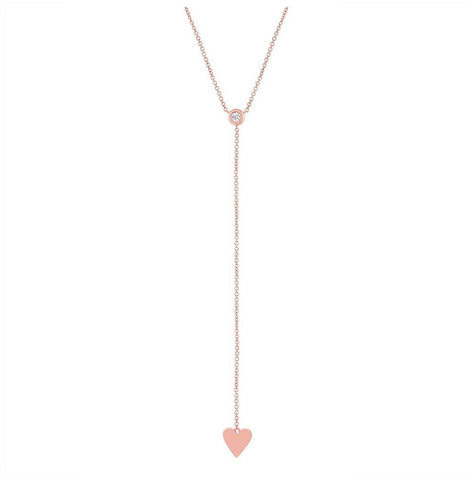 0.06 Ctw 14k Rose Gold Diamond Heart Lariat Necklace