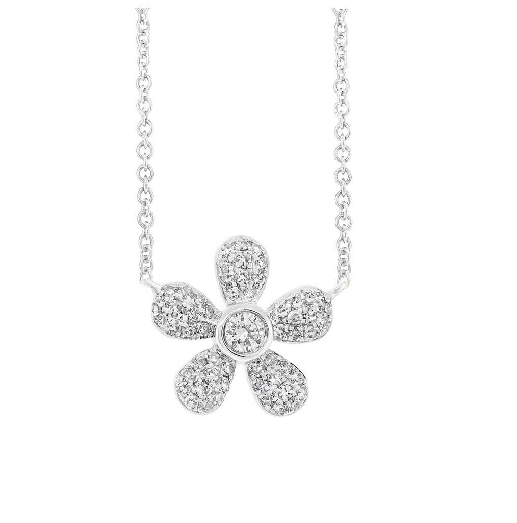 0.15 Ctw 14k White Gold Flower Diamond Necklace