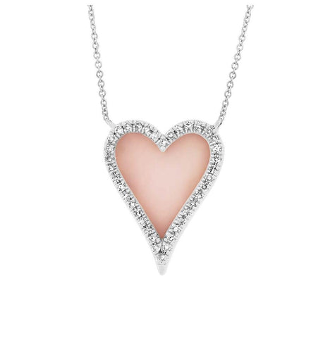 0.09 Ctw Diamond And 0.61 Ctw Pink Opal 14k White Gold Heart Necklace