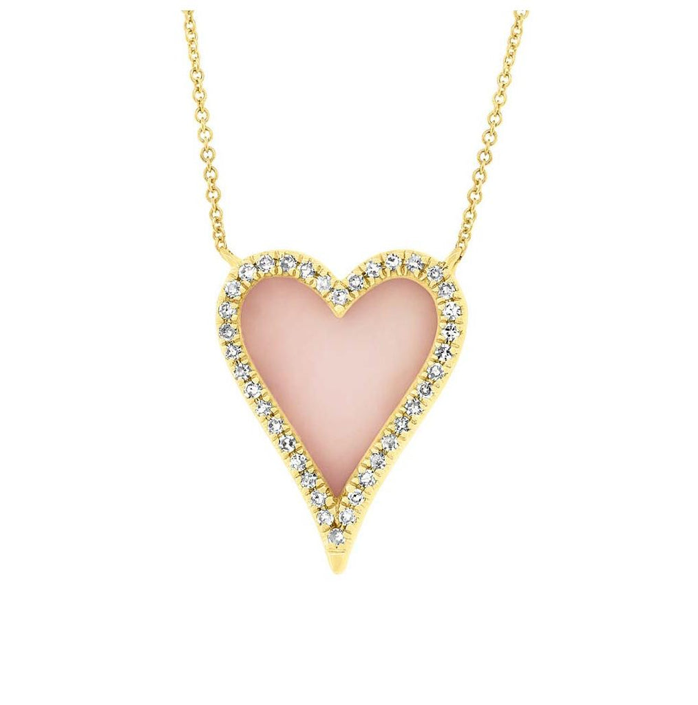 0.09 Ctw Diamond And 0.61 Ctw Pink Opal 14k Yellow Gold Heart Necklace