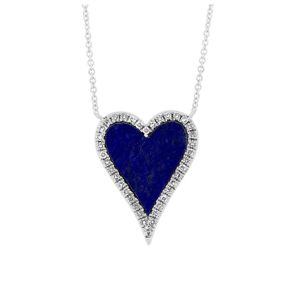 0.09 Ctw Diamond And 0.84 Ctw Lapis 14k White Gold Heart Necklace