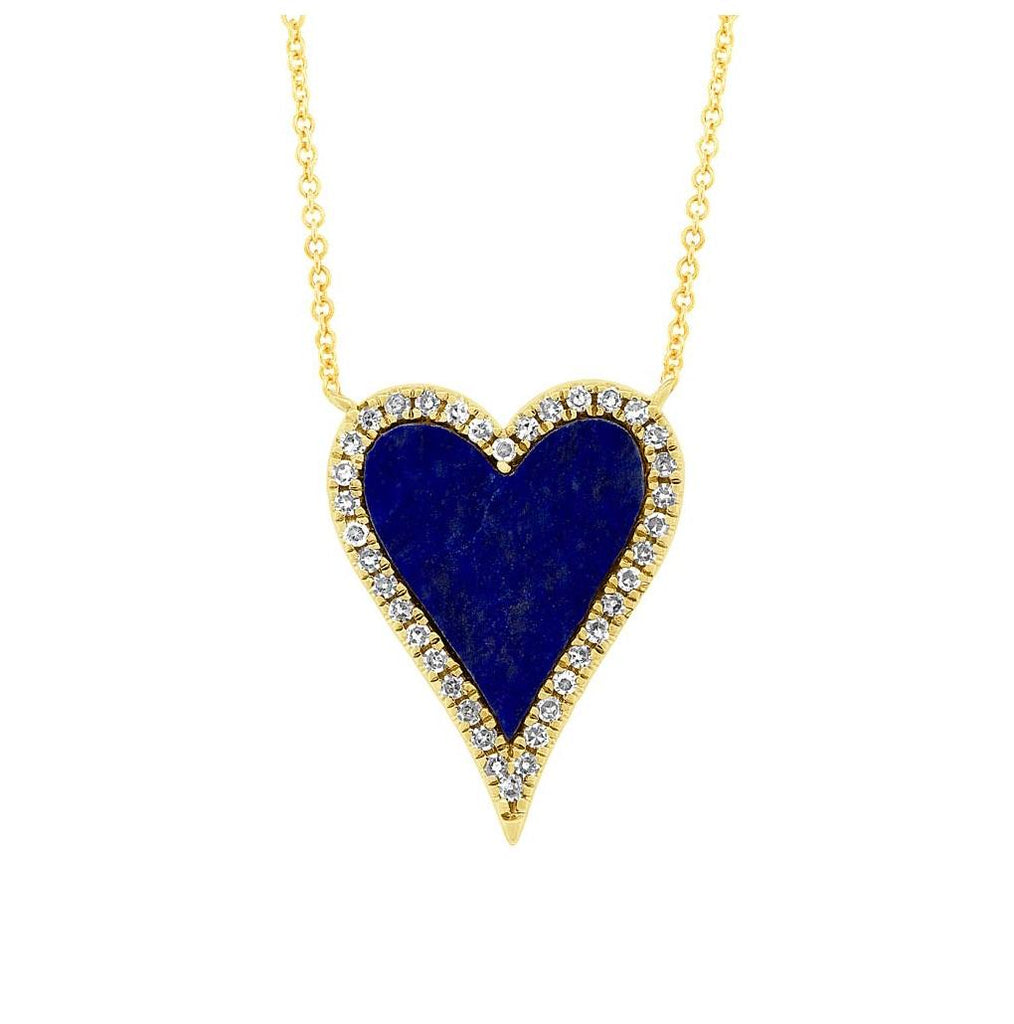 0.09 Ctw Diamond And 0.84 Ctw Lapis 14k Yellow Gold Heart Necklace