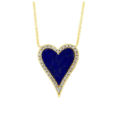 0.09 Ctw Diamond And 0.84 Ctw Lapis 14k Yellow Gold Heart Necklace