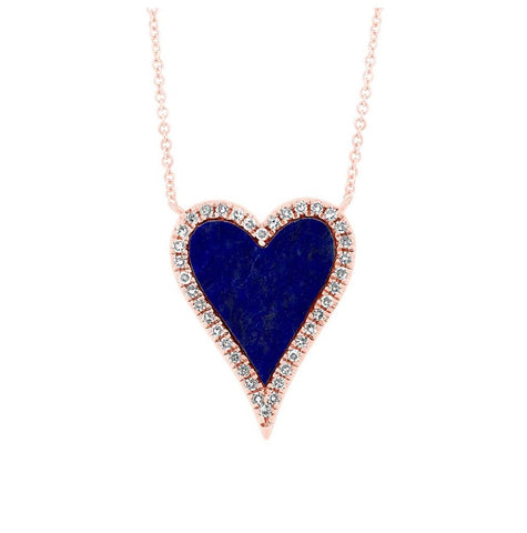 0.09 Ctw Diamond And 0.84 Ctw Lapis 14k Rose Gold Heart Necklace