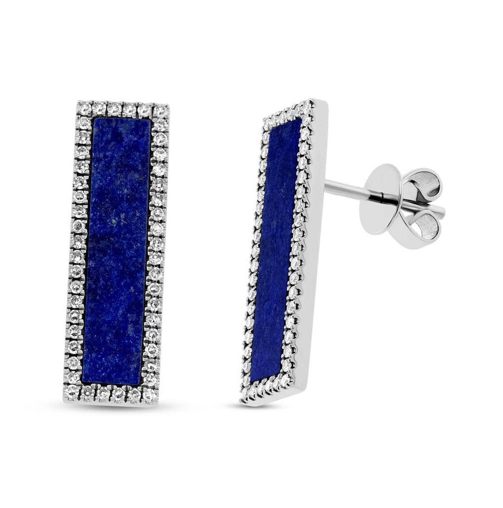 0.30 Ctw Diamond And 2.25 Ctw Lapis 14k White Gold Bar Stud Earring