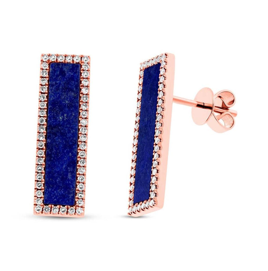 0.30 Ctw Diamond And 2.25 Ctw Lapis 14k Rose Gold Bar Stud Earring