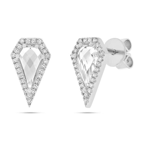 0.12 Ctw Diamond And 1.20 Ctw White Topaz 14k White Gold Earring