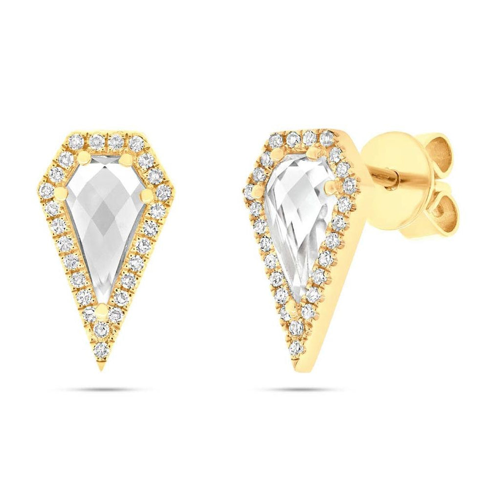 0.12 Ctw Diamond And 1.20 Ctw White Topaz 14k Yellow Gold Earring