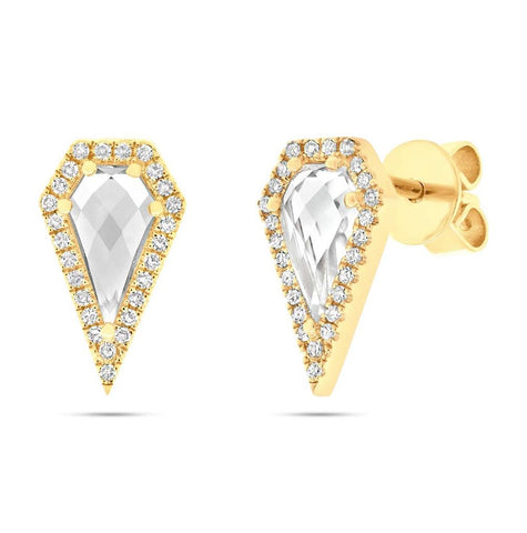 0.12 Ctw Diamond And 1.20 Ctw White Topaz 14k Yellow Gold Earring