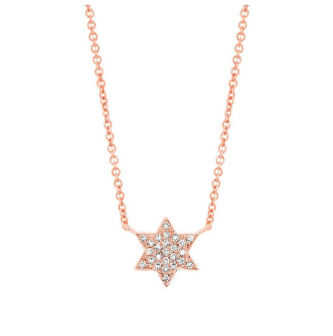 0.06 Ctw 14k Rose Gold Diamond Star Of David Necklace