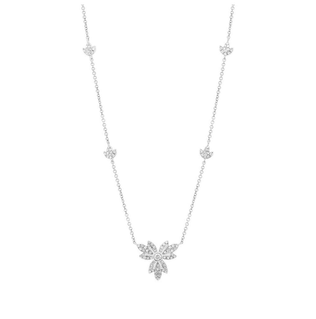 0.32 Ctw 14k White Gold Diamond Flower Necklace