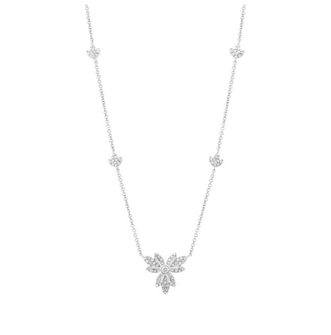 0.32 Ctw 14k White Gold Diamond Flower Necklace