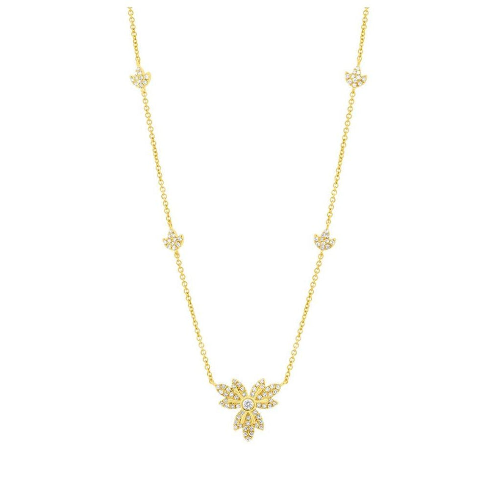 0.32 Ctw 14k Yellow Gold Diamond Flower Necklace