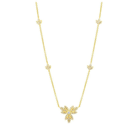 0.32 Ctw 14k Yellow Gold Diamond Flower Necklace