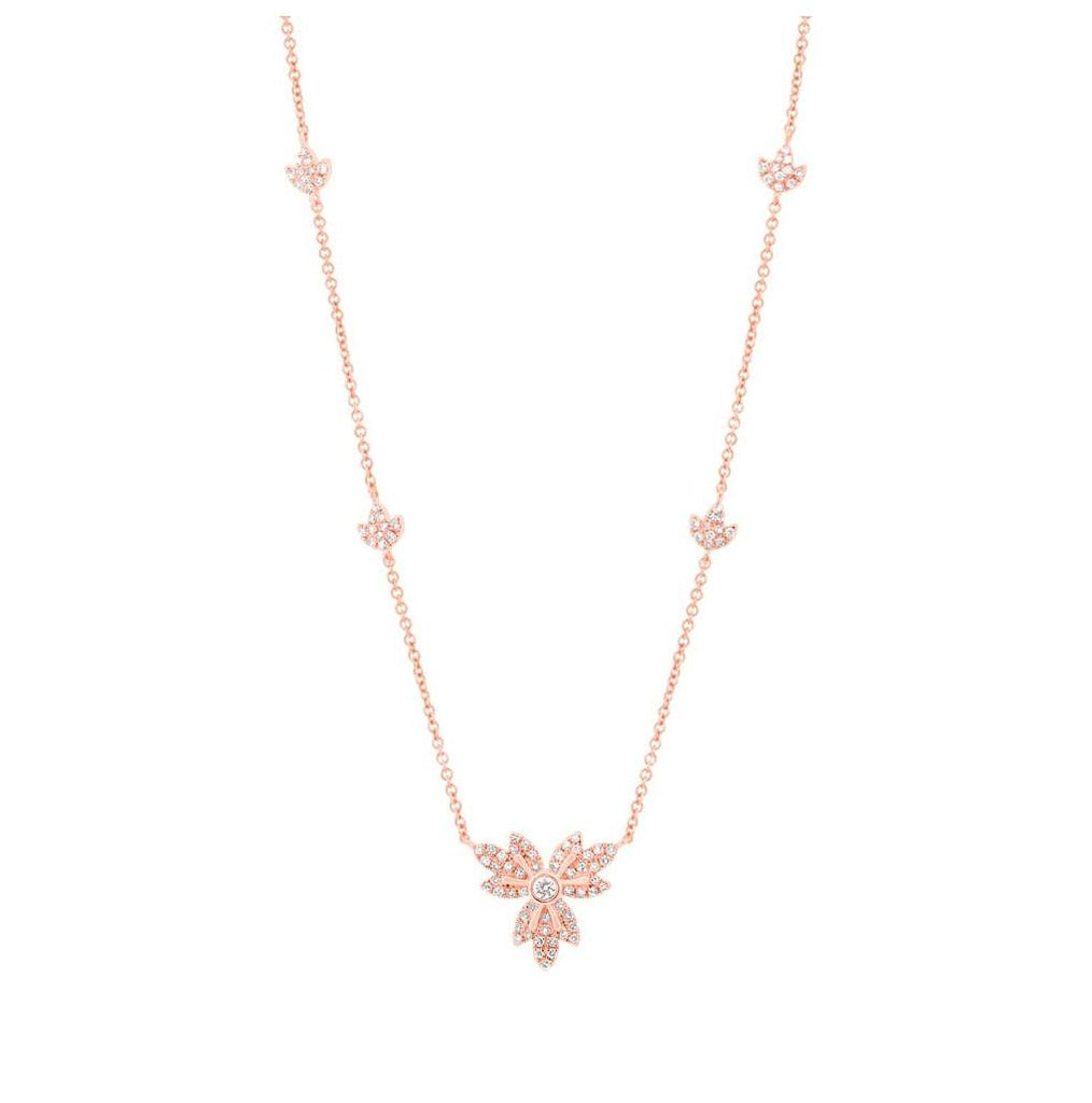 0.32 Ctw 14k Rose Gold Diamond Flower Necklace