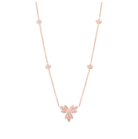 0.32 Ctw 14k Rose Gold Diamond Flower Necklace