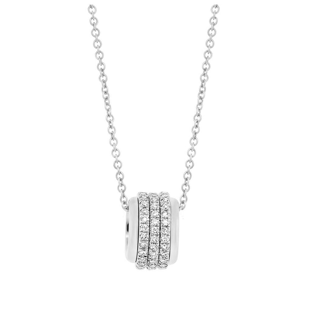 0.22 Ctw 14k White Gold Diamond Barrel Pendant Necklace With 18 Inch Chain