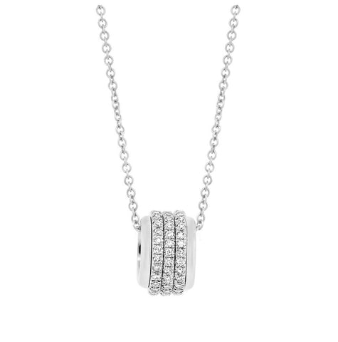 0.22 Ctw 14k White Gold Diamond Barrel Pendant Necklace With 18 Inch Chain