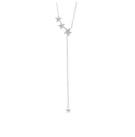 0.24 Ctw 14k White Gold Diamond Starfish Lariat Necklace