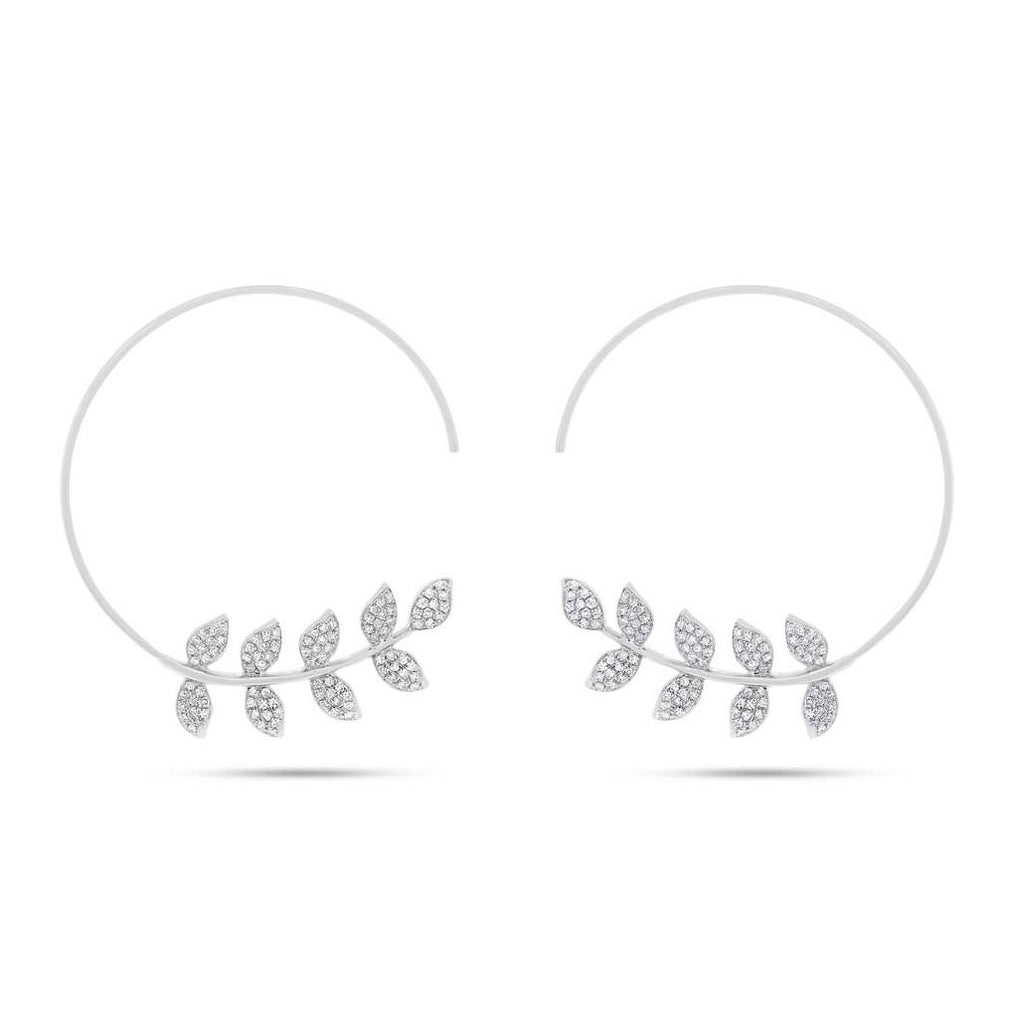 0.45 Ctw 14k White Gold Diamond Leaf Hoop Earring