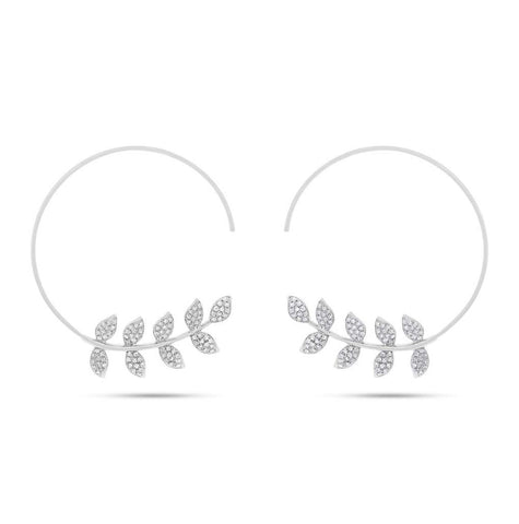 0.45 Ctw 14k White Gold Diamond Leaf Hoop Earring