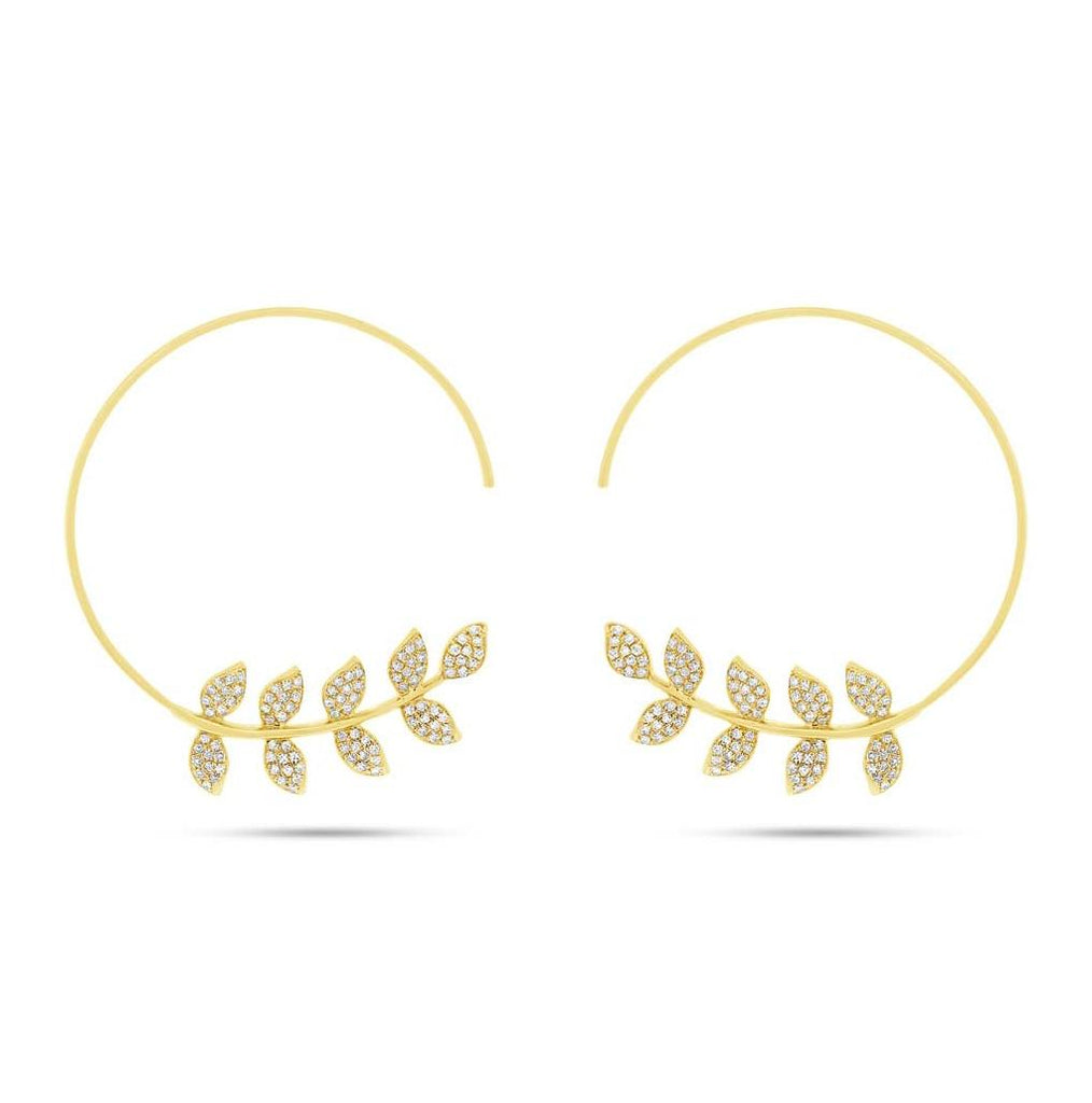 0.45 Ctw 14k Yellow Gold Diamond Leaf Hoop Earring