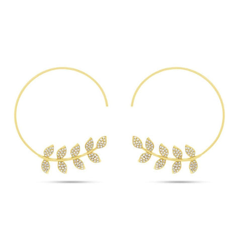 0.45 Ctw 14k Yellow Gold Diamond Leaf Hoop Earring