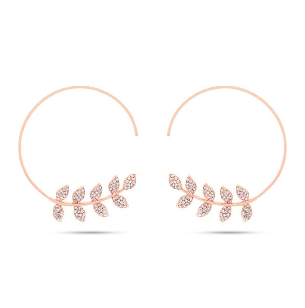 0.45 Ctw 14k Rose Gold Diamond Leaf Hoop Earring