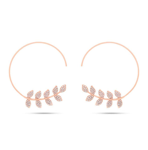 0.45 Ctw 14k Rose Gold Diamond Leaf Hoop Earring