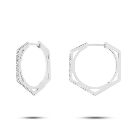 0.15 Ctw 14k White Gold Diamond Hexagon Earring