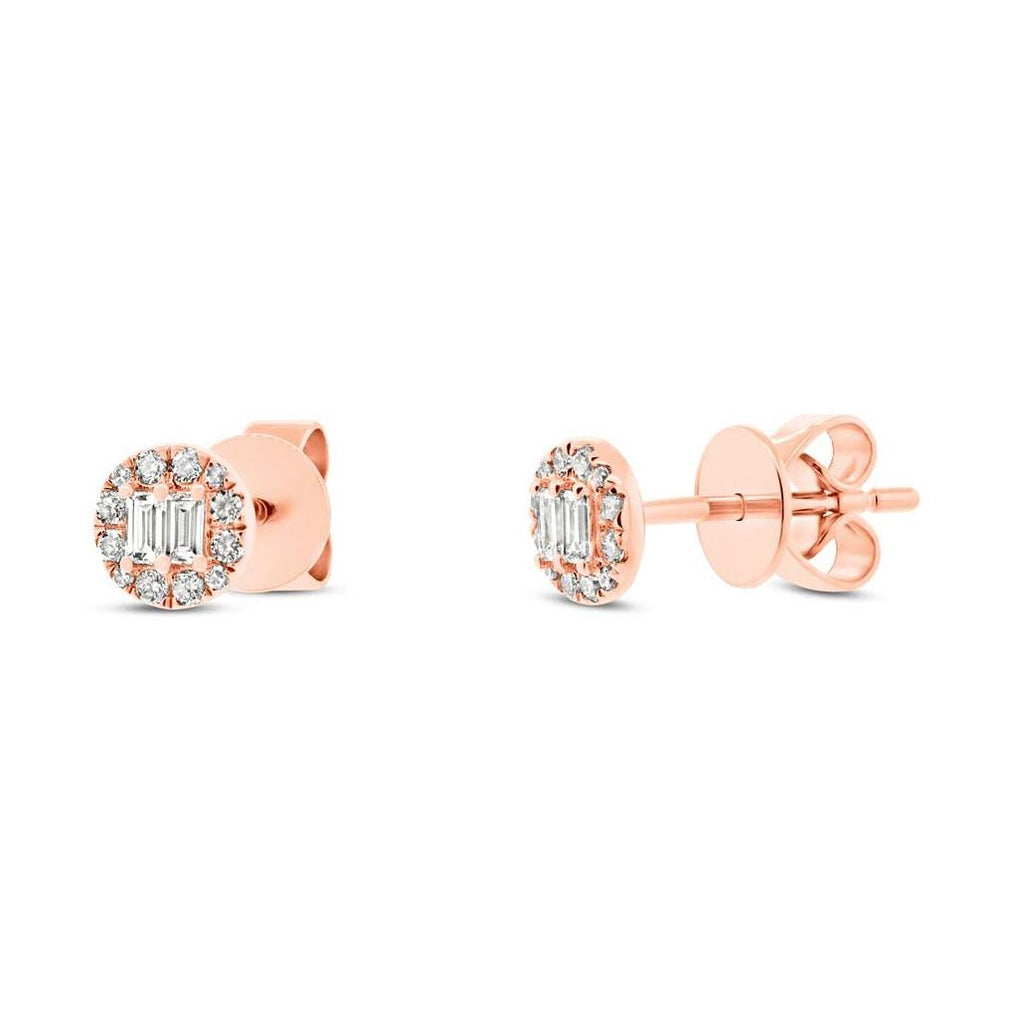 0.20 Ctw 14k Rose Gold Diamond Baguette Stud Earring